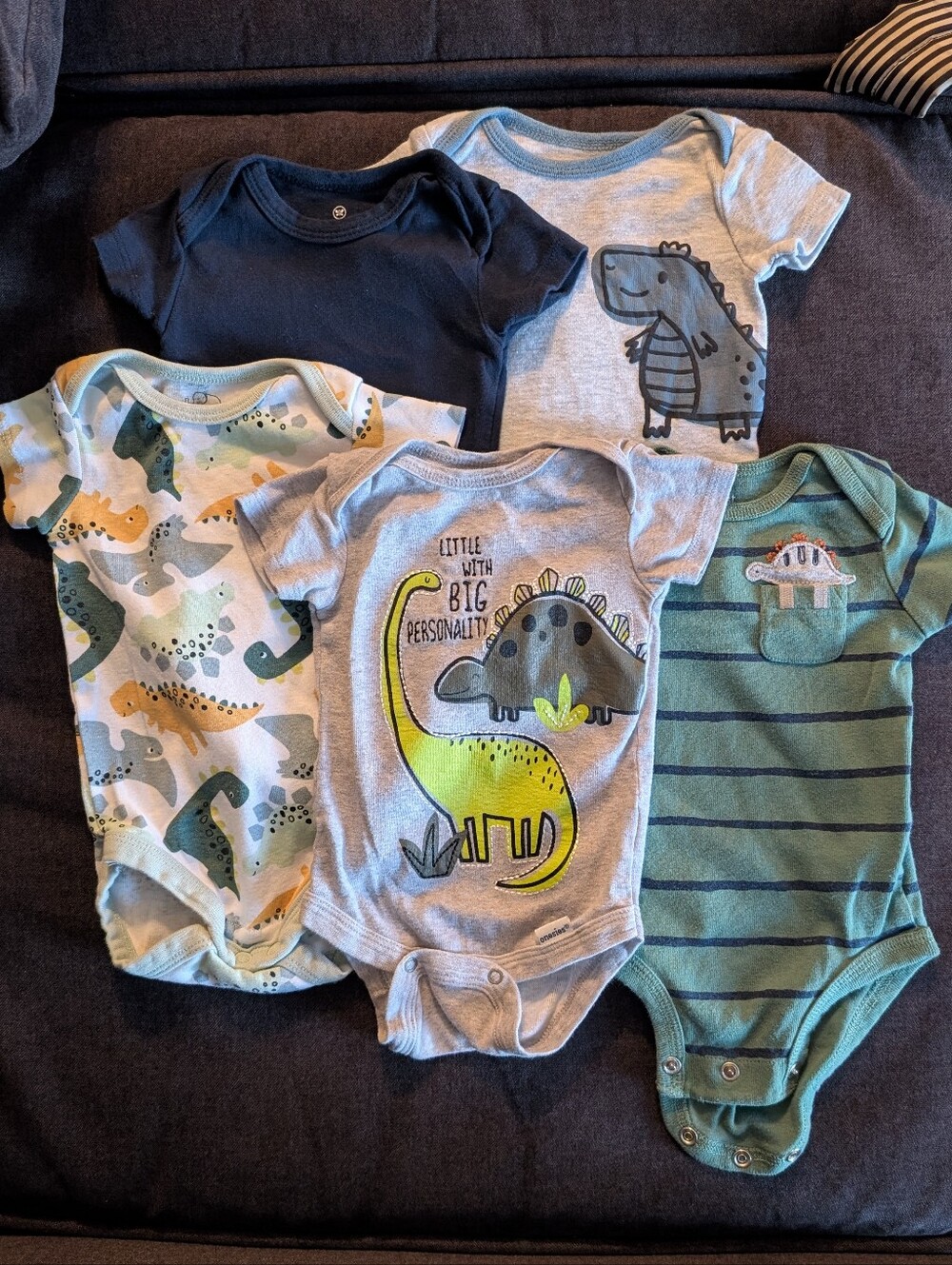 Baby Dinosaur Bodysuit Set - Navy, Gray, Green